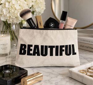Beautiful Linen Cotton Blend Cosmetic Pouch Makeup Bag 11” x 7.5”